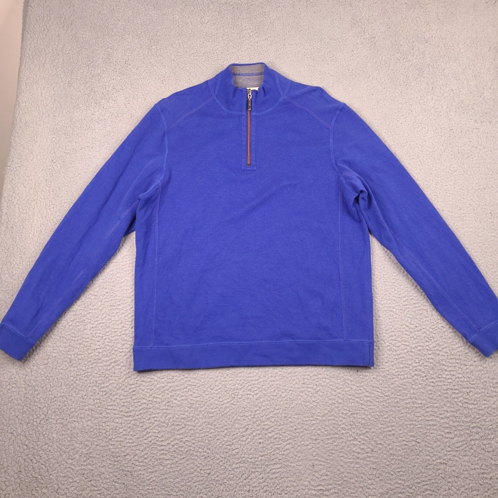 Tommy Bahama 1/4 Zip Pullover Sweater Mens Medium Blue 100% Cotton